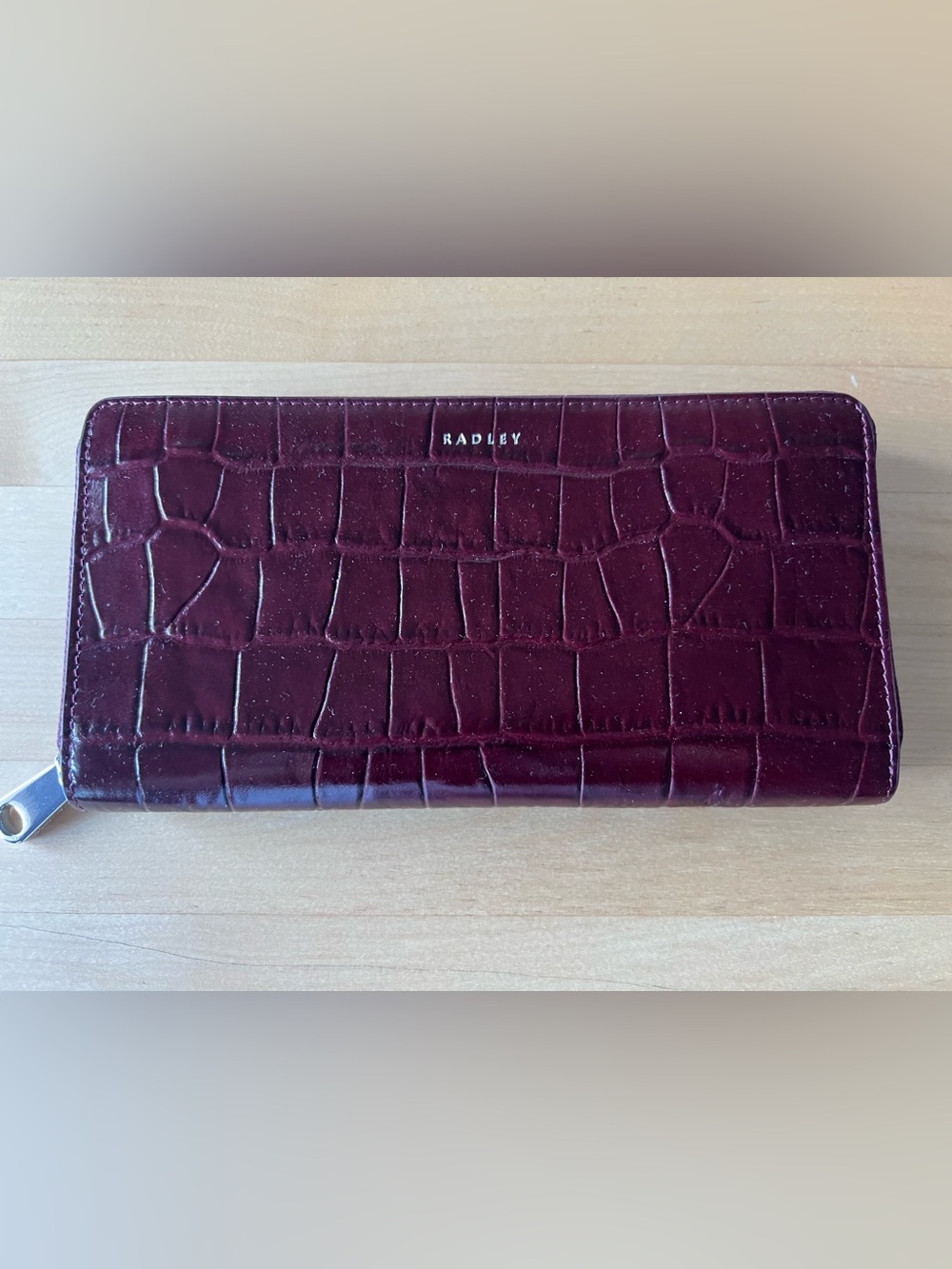 Radley Croc-Embossed Zip-Around Wallet in Burgundy